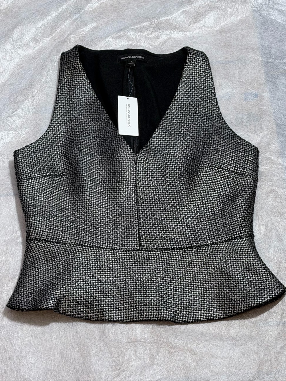 Banana Republic Black & Silver Metallic Tweed Top